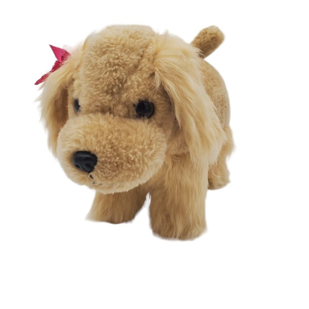Battat Pucci Pup‎ Plush Cocker Spaniel Puppy Dog Pink Bow Stuffed Animal Tan 10”